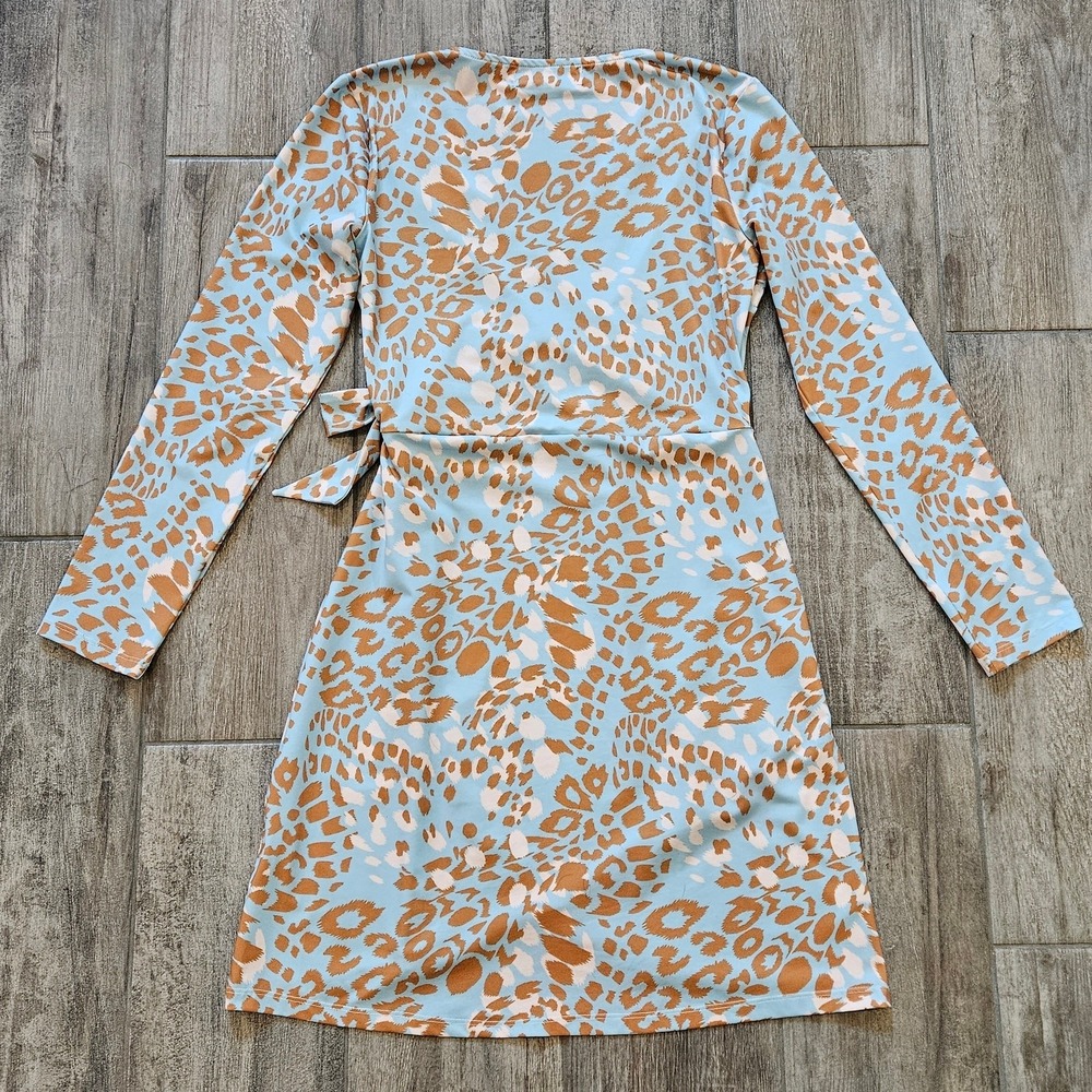 Jean-Pierre Klifa Faux Wrap Dress Womens M Long Sleeve Leopard Print Resort - Picture 6 of 10
